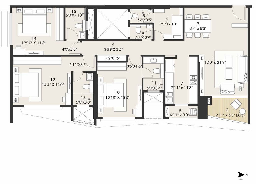 3 BHK Large Floor Plan